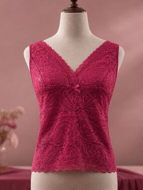 Cider Red Lace Cami Top Sleeveless Coquette